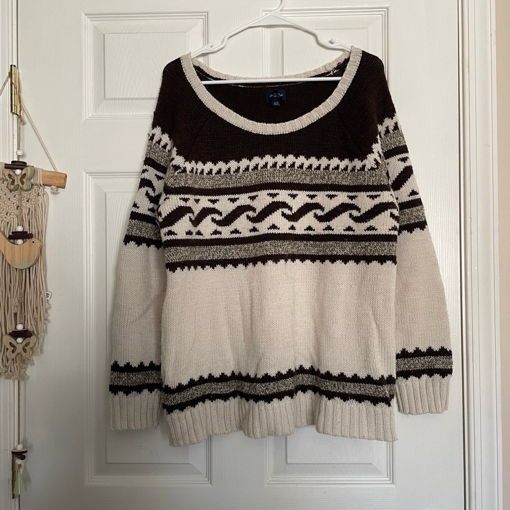 Vintage American Eagle Wool Blend Sweater Women's Brown &Cream Patterned size XL